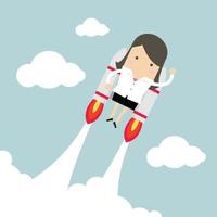 Flying businesswoman with jetpack. vector