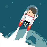 Flying businesswoman with jetpack. vector