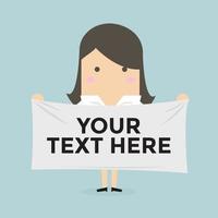 Businesswoman holding a banner for your text. vector