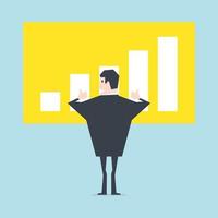Businessman thumbs up to a growing bar chart. vector