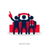 Los aficionados al fútbol o al fútbol con bufandas animan a su equipo en el sofá. vector