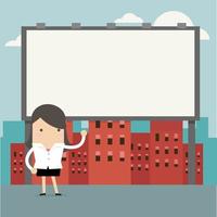 Businesswoman standing in front of a large billboard. vector