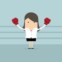 Businesswoman ready for fighting on her business with boxing gloves. vector