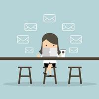 Businesswoman Check Email Messages at coffee shop. vector