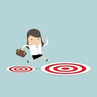 Businesswoman jumping from small target to the big target. vector