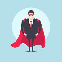The businessman standing with red cloak or cape and eye.