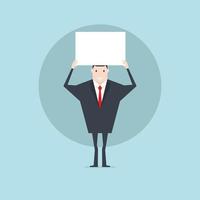 The businessman standing and holding a blank banner. vector