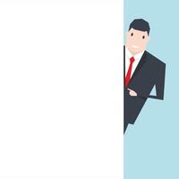 Businessman pointing blank white wall copy space. vector