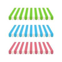 conjunto de toldos a rayas de colores para tienda y mercado. vector