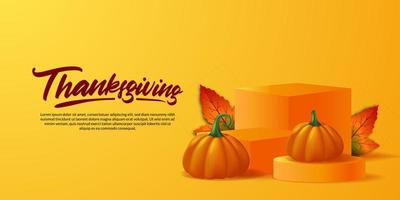 acción de gracias otoño otoño plantilla de banner de cartel de tarjeta de felicitación de calabaza realista 3d vector