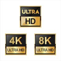 Collection of Full HD 4k 8K and Ultra Hd icons vector