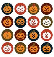 Conjunto de iconos de Halloween de calabazas alegres. vector