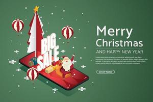 concepto de venta de Navidad en smartphone. vector