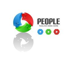 Diseño de logotipo de personas con forma circular, estilo 3d vector