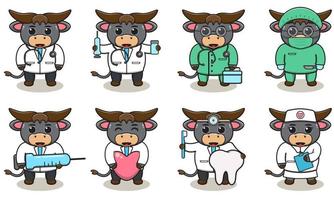 Buffalo cute Doctor set vector