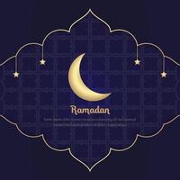 Fondo de plantilla de Ramadán Kareem con diseño de luna. simple y elegante. textura de fondo azul oscuro. para tarjetas de felicitación, carteles, promociones, redes sociales y diseño gráfico. vector