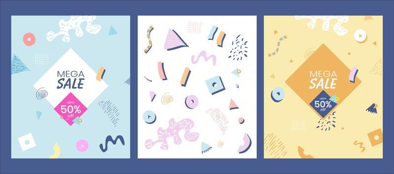 Posters with Memphis style for Social Media banner or Social Media stories
