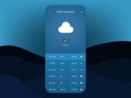 Flight Schedule, UI or User Interface for Flight Schedule App vector