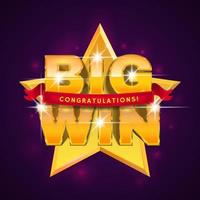 BIG WIN banner with ribbon for online casino poker, roulette, slot machines, card games