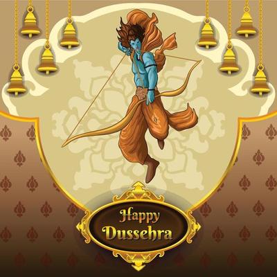 Dussehra greetings like rama stretching his bow with arrow to attack the evil