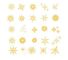 set of shiny star sun icons isolated on white background vector