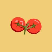 imagen vectorial de 2 tomates frescos con 1 tallo verde vector