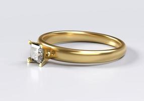Princess Cut Diamond Ring placed on white Background, 3D Rendering.