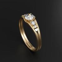 Gold Diamond Ring Isolated On black Background 3D Rendering photo
