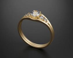 Gold Diamond Ring Isolated On black Background 3D Rendering photo