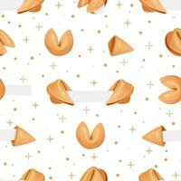 seamless pattern of set of Chinese fortune cookies flat food vector cartoon set on colors background. Fortune cookies with blank paper template. open and closed chinese fortune cookies with paper.