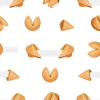 seamless pattern of set of Chinese fortune cookies flat food vector cartoon set on colors background. Fortune cookies with blank paper template. open and closed chinese fortune cookies with paper.