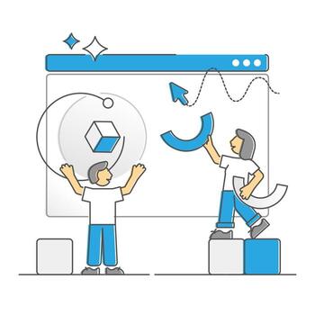 Web project management with work process control monocolor outline concept vector