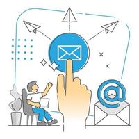 Sending e-mails as global widespread messaging monocolor outline concept vector