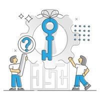 Finding solution in difficult business situation monocolor outline concept vector