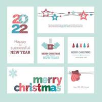 Merry Christmas and Happy New Year 2022 greeting cards and banners vector