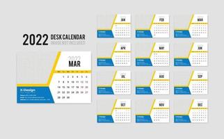 plantilla de calendario de escritorio lista para imprimir para el año 2022, calendario de oficina mensual de escritorio 2022 la semana comienza el lunes, planificador anual vector