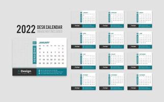 plantilla de calendario de escritorio lista para imprimir para el año 2022, calendario de oficina mensual de escritorio 2022 la semana comienza el lunes, planificador anual vector