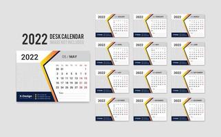 plantilla de calendario de escritorio lista para imprimir para el año 2022, calendario de oficina mensual de escritorio 2022 la semana comienza el lunes, planificador anual vector