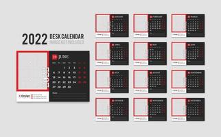 plantilla de calendario de escritorio lista para imprimir para el año 2022, calendario de oficina mensual de escritorio 2022 la semana comienza el lunes, planificador anual vector