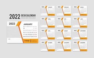 plantilla de calendario de escritorio lista para imprimir para el año 2022, calendario de oficina mensual de escritorio 2022 la semana comienza el lunes, planificador anual vector