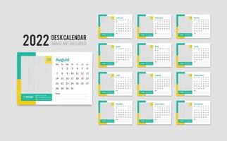 plantilla de calendario de escritorio lista para imprimir para el año 2022, calendario de oficina mensual de escritorio 2022 la semana comienza el lunes, planificador anual vector