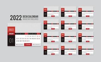 Print Ready Desk Calendar Template for 2022 Year, Desktop Monthly Office Calendar 2022 Week Starts on Monday, Yearly Planner vector