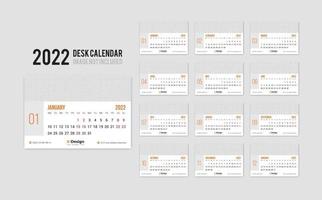 Print Ready Desk Calendar Template for 2022 Year, Desktop Monthly Office Calendar 2022 Week Starts on Monday, Yearly Planner vector