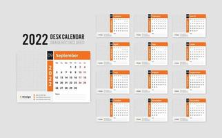 Print Ready Desk Calendar Template for 2022 Year, Desktop Monthly Office Calendar 2022 Week Starts on Monday, Yearly Planner vector