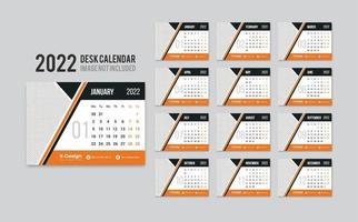 Print Ready Desk Calendar Template for 2022 Year, Desktop Monthly Office Calendar 2022 Week Starts on Monday, Yearly Planner vector