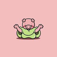 Cute pig yoga cartoon icon illustration vector