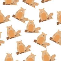 Vector seamless pattern with beavers. Children's pattern for clothing, print, packaging. Cute beaver is sitting on a tree.