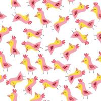 de patrones sin fisuras con pájaros de color rosa, pájaro lindo dibujado a mano en estilo doodle. patrón para embalaje. tela, papel pintado vector