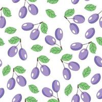 Seamless pattern with plums and leaves. Berry pattern for fabric. vector