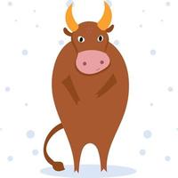 Cute vector  bull cartoon isolated on  white background, hand drawn illustration